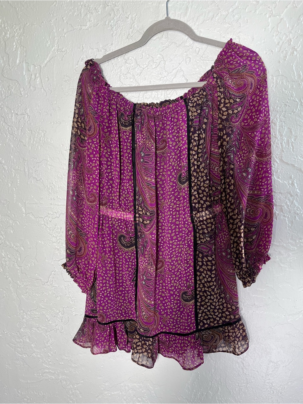 Zara Basic Purple Paisley Off Shoulder Mini Dress XS